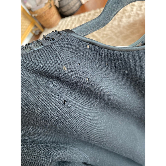 Vintage Black Beaded Lace Maxi Dress Lambswool Old Money Evening Gown Black Tie - Picture 8 of 9